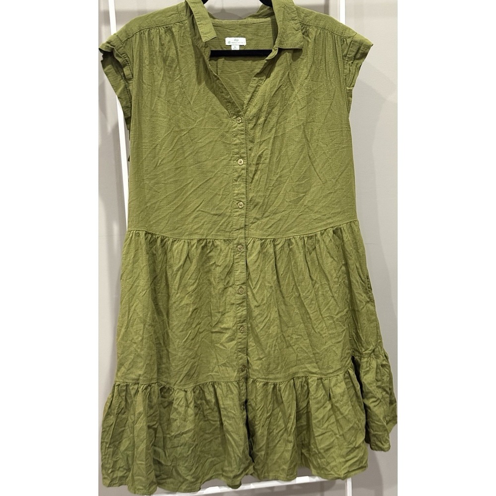 Dip Green Organic Cotton Collared Sleeveless Button Dress XL‎ Cottagecore Boho